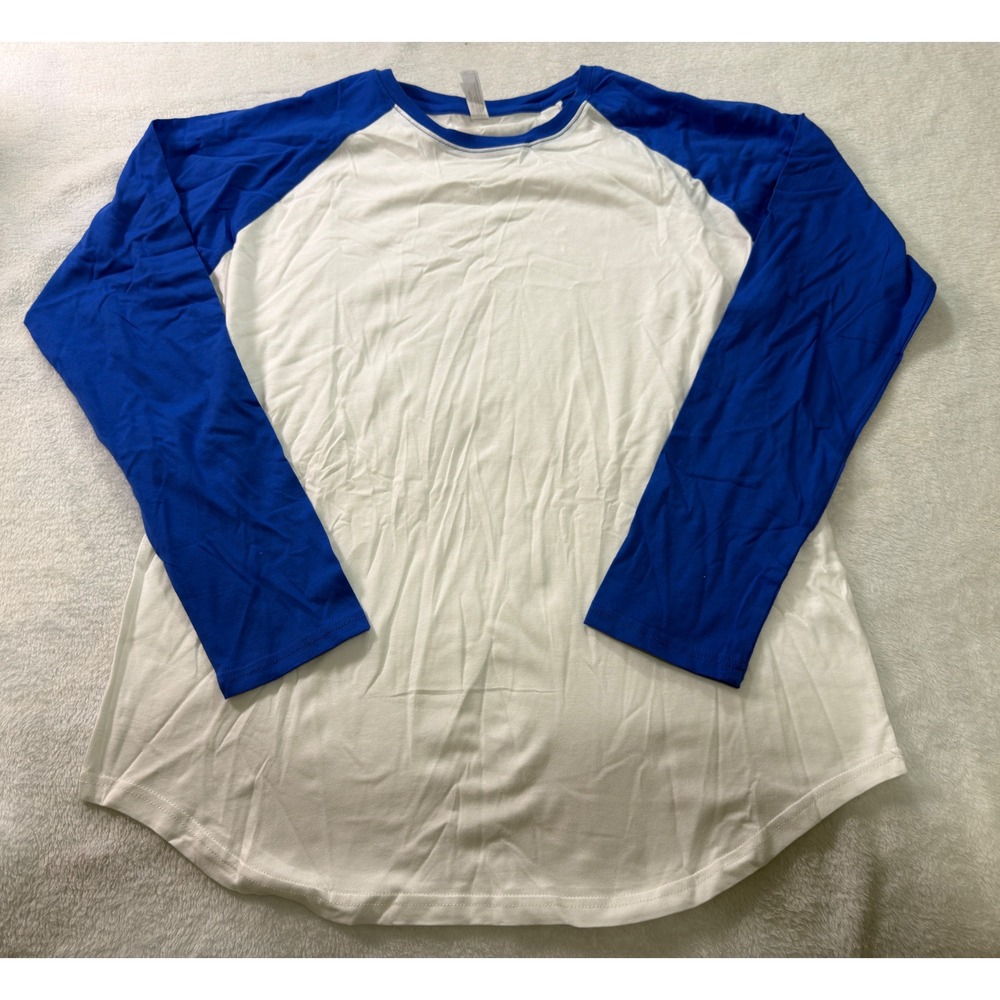 Royal‎ Avalon Sport Mens Large Baseball Tee Blue White Raglan Long Sleeve Cotton